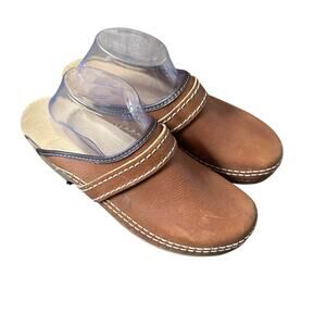Rare BROWN Vintage LEATHER DUTCH HIPPIE CLOGS MULES HOLLAND CASUAL 11 11.5
